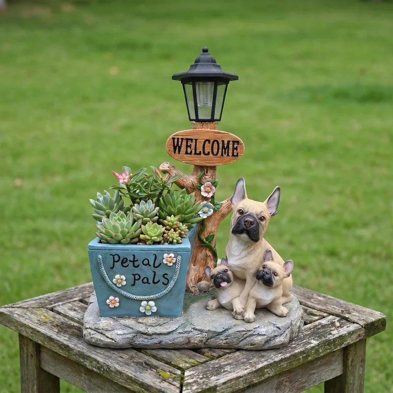 Adorable Animal Planter Statue – Cat & Puppy Garden Flower Pot