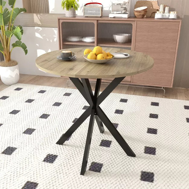 Round Dining Table – Small Circle Kitchen Table with Metal Black Legs for 2-4 people