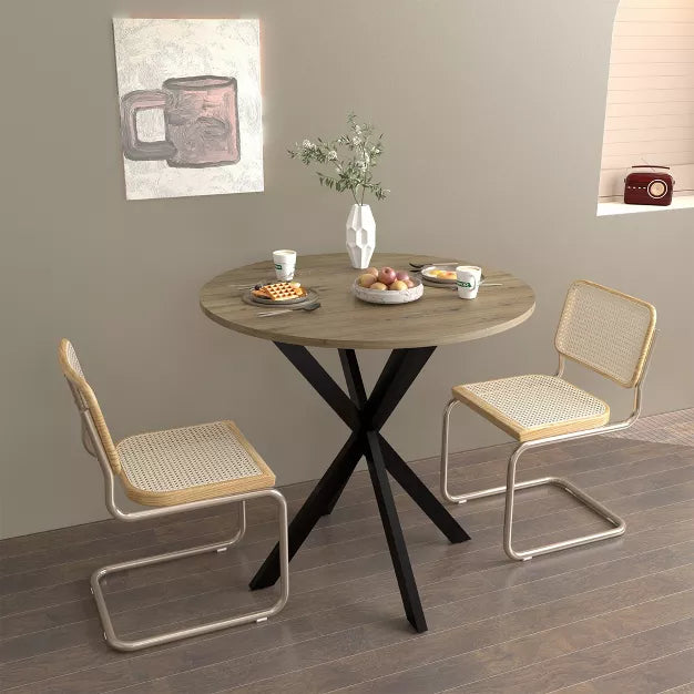 Round Dining Table – Small Circle Kitchen Table with Metal Black Legs for 2-4 people