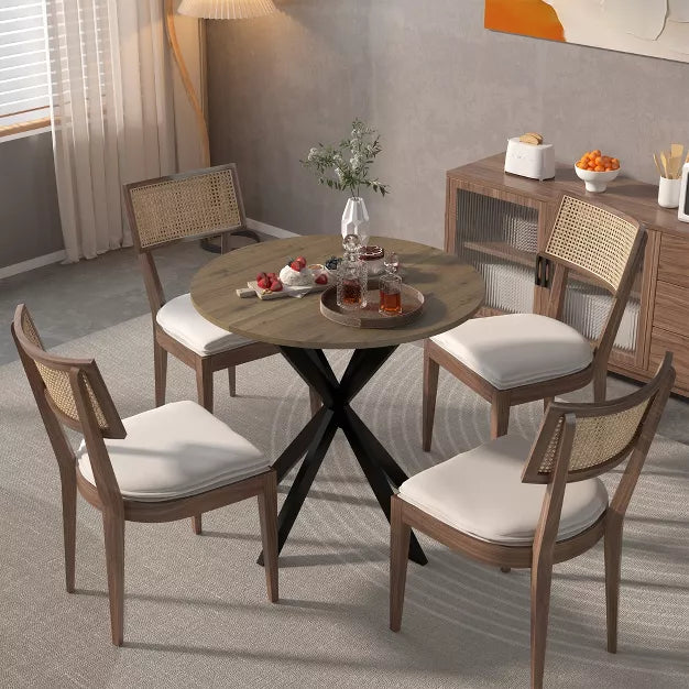 Round Dining Table – Small Circle Kitchen Table with Metal Black Legs for 2-4 people