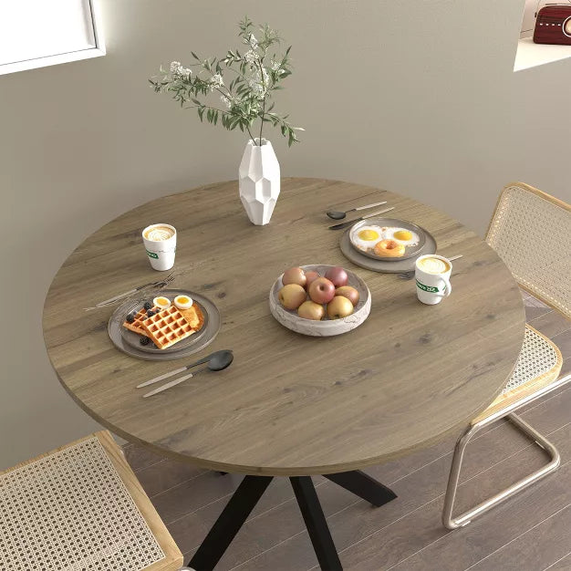 Round Dining Table – Small Circle Kitchen Table with Metal Black Legs for 2-4 people