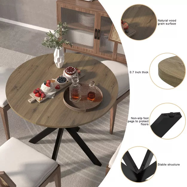 Round Dining Table – Small Circle Kitchen Table with Metal Black Legs for 2-4 people