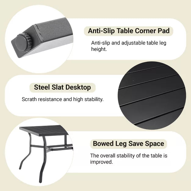 Outdoor Patio Dining Table for 6 – Steel Tabletop with Umbrella Hole & Grooved Surface