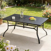 Outdoor Patio Dining Table for 6 – Steel Tabletop with Umbrella Hole & Grooved Surface