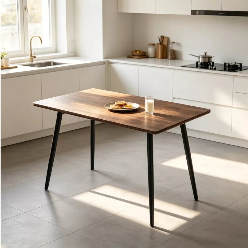 Mid Century Dining Table Walnut MDF Top with Metal Legs for Small Spaces