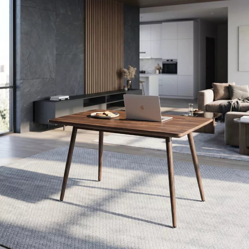 Mid Century Dining Table Walnut MDF Top with Metal Legs for Small Spaces