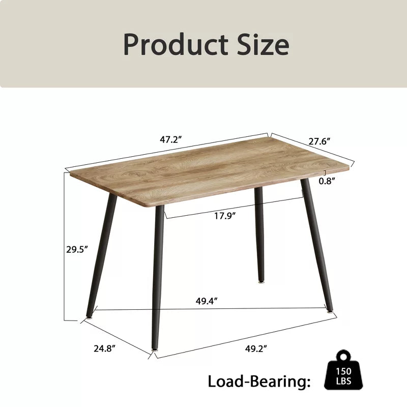 Mid Century Dining Table Walnut MDF Top with Metal Legs for Small Spaces