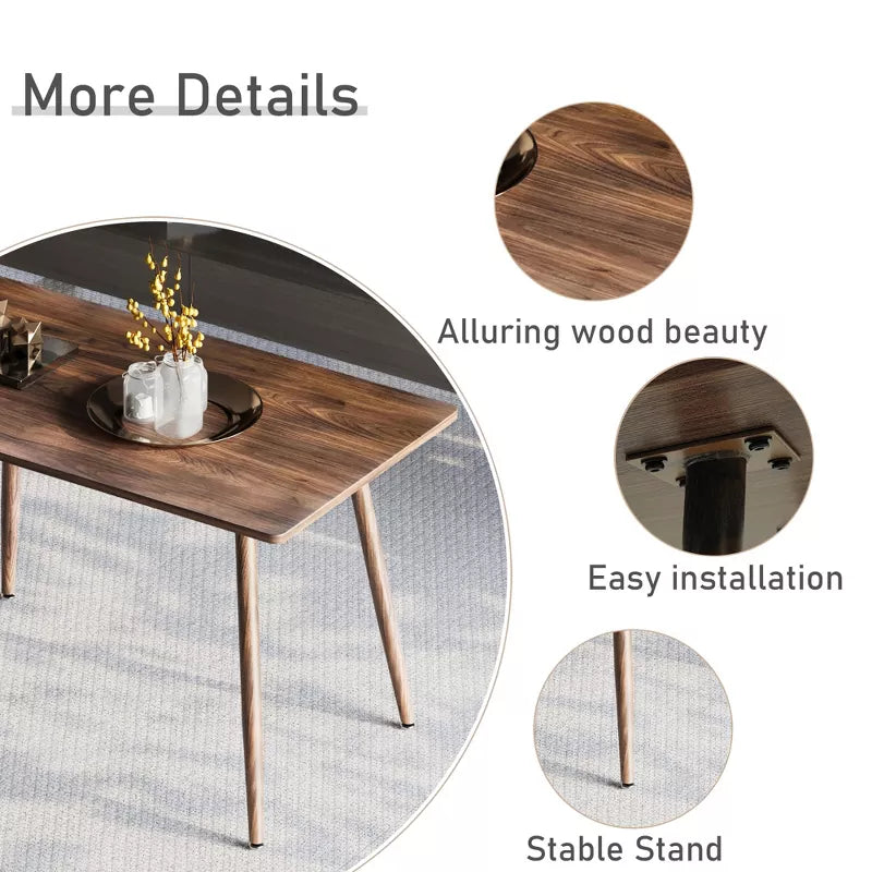 Mid Century Dining Table Walnut MDF Top with Metal Legs for Small Spaces