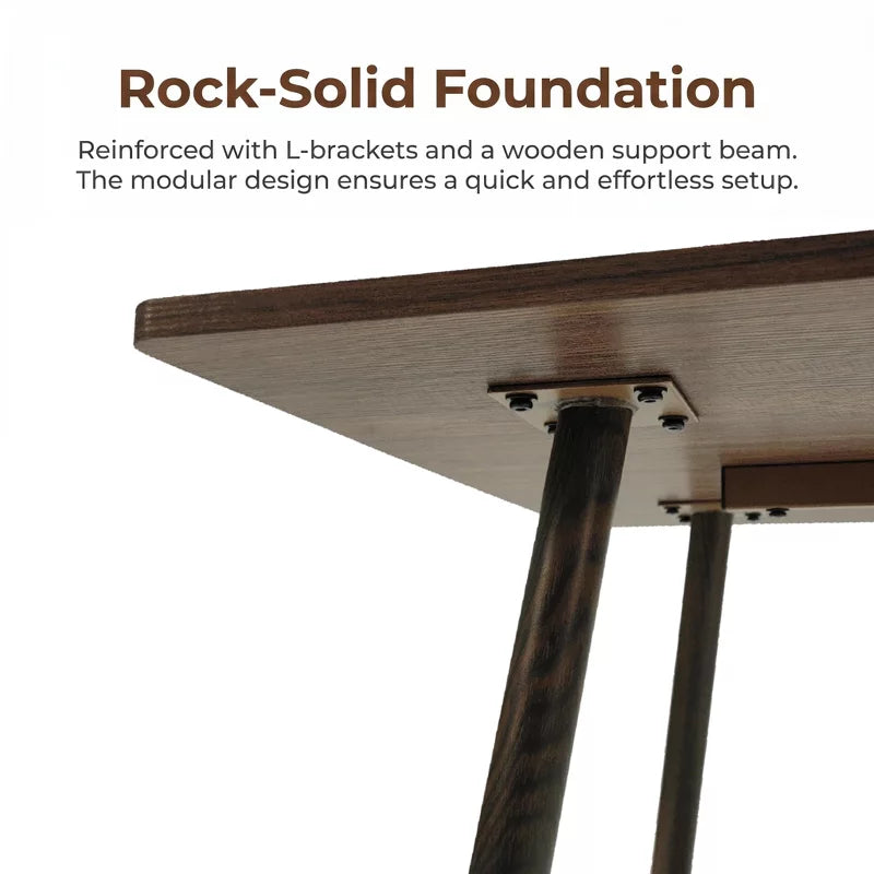 Mid Century Dining Table Walnut MDF Top with Metal Legs for Small Spaces