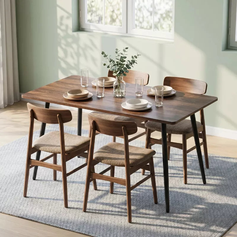Mid Century Dining Table Walnut MDF Top with Metal Legs for Small Spaces