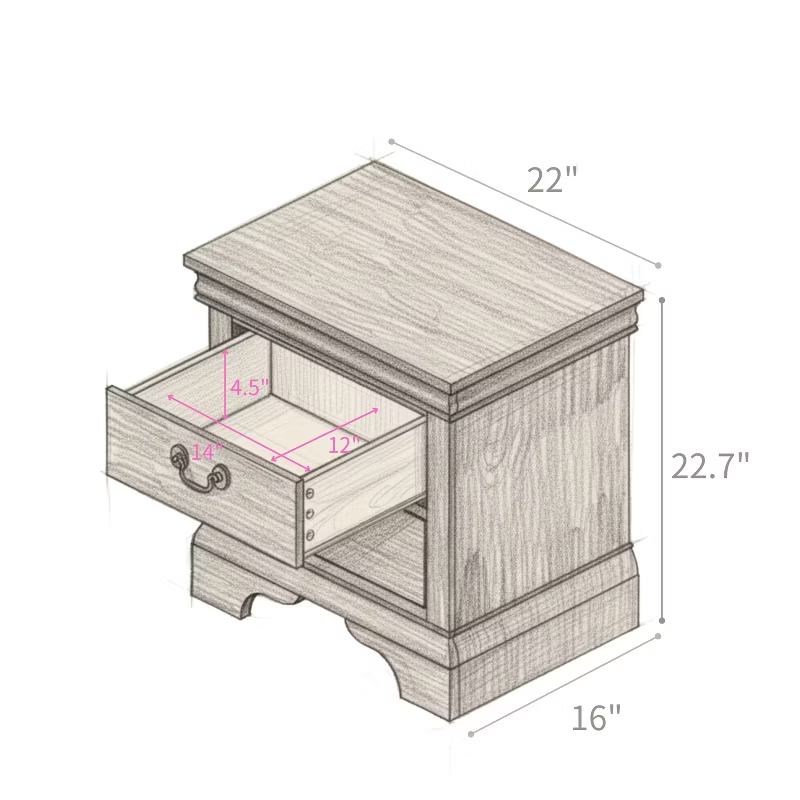 22"x16"x22.7" Classic Wooden Nightstand for Bedroom Living Room Office 1pc