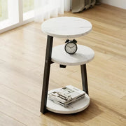 3-Tier Round Side Table with Storage for Bedroom, Living Room & Small Spaces