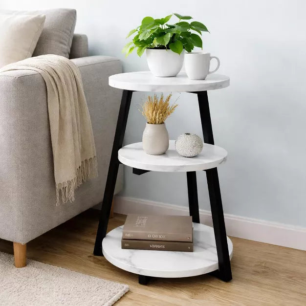 3-Tier Round Side Table with Storage for Bedroom, Living Room & Small Spaces