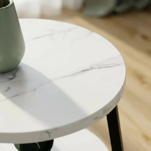 3-Tier Round Side Table with Storage for Bedroom, Living Room & Small Spaces