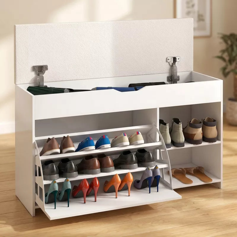 Shoe Storage Bench with Cushion and Hidden Storage for Entryway