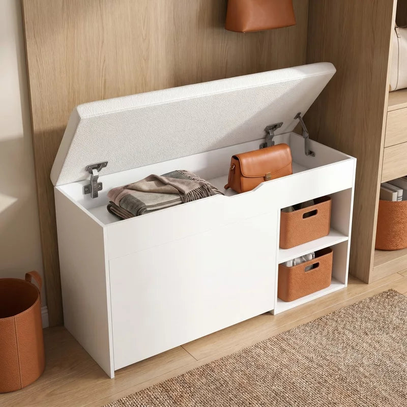 Shoe Storage Bench with Cushion and Hidden Storage for Entryway