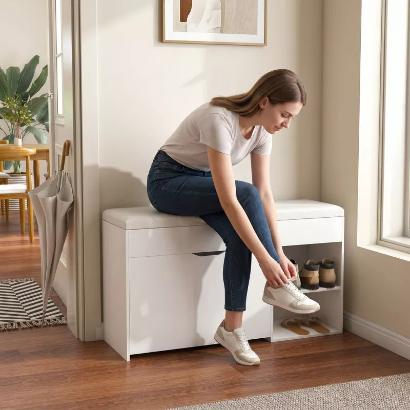Shoe Storage Bench with Cushion and Hidden Storage for Entryway