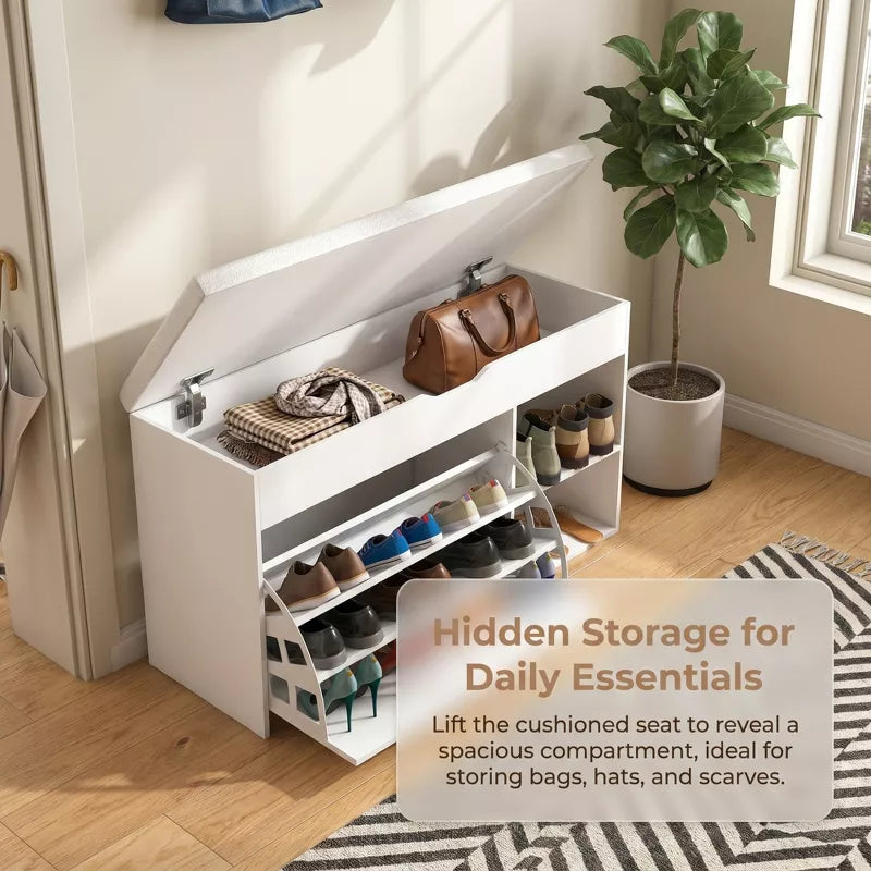 Shoe Storage Bench with Cushion and Hidden Storage for Entryway