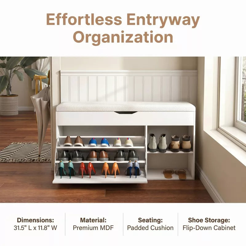 Shoe Storage Bench with Cushion and Hidden Storage for Entryway
