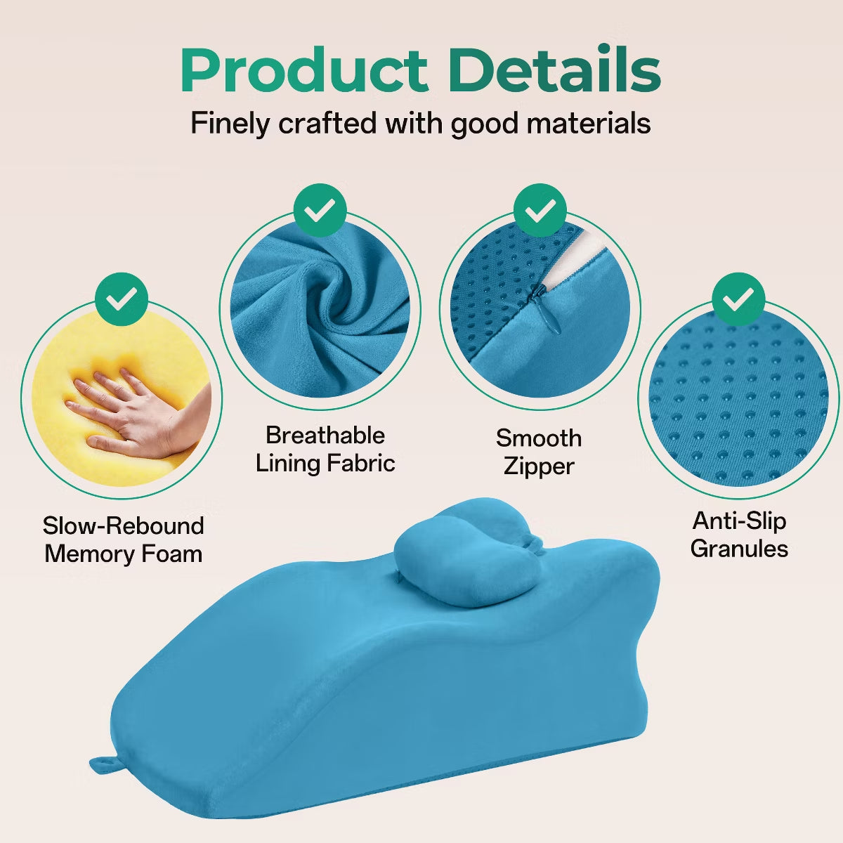 Ergonomic Bedrest Pillow with Memory Foam for Spinal Support