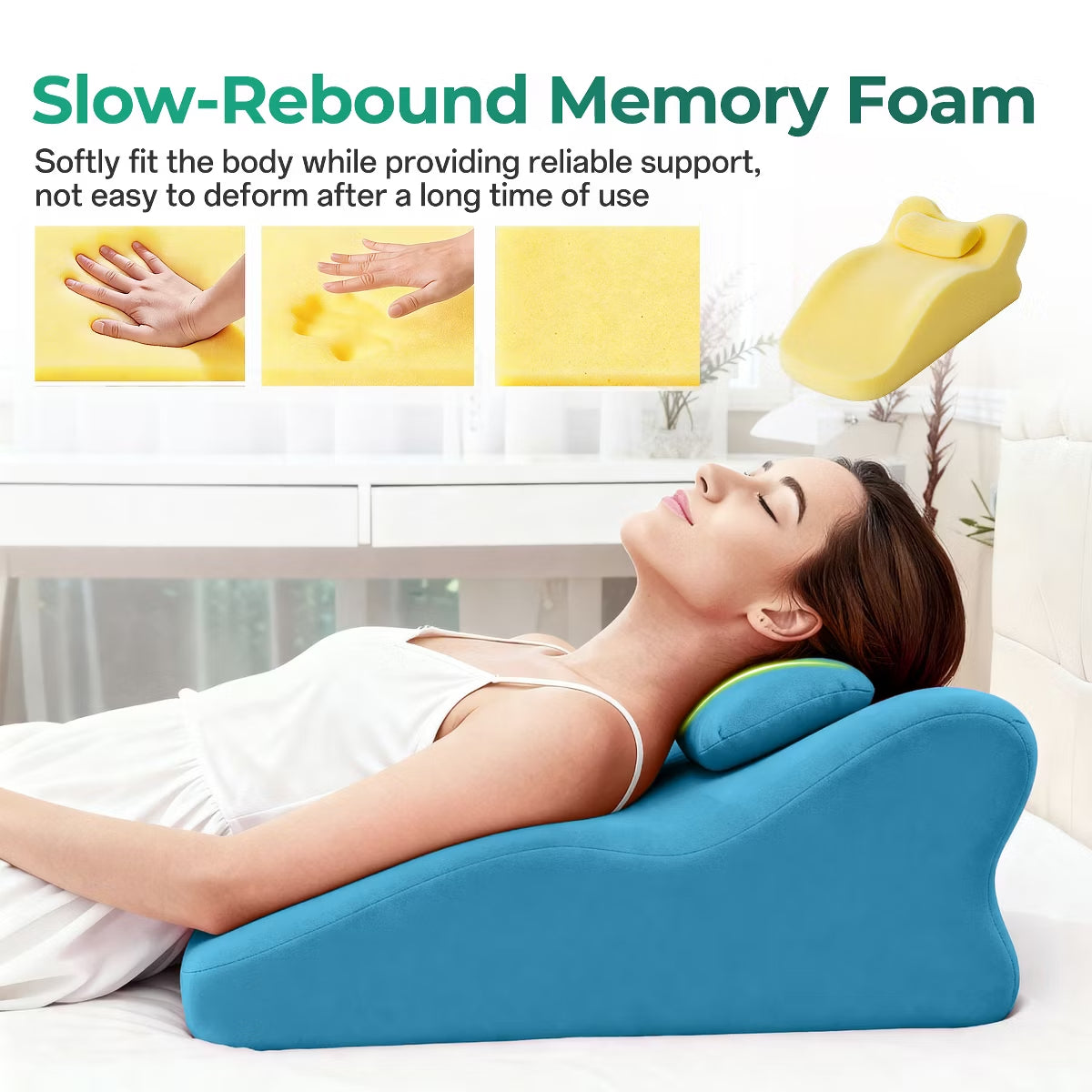 Ergonomic Bedrest Pillow with Memory Foam for Spinal Support