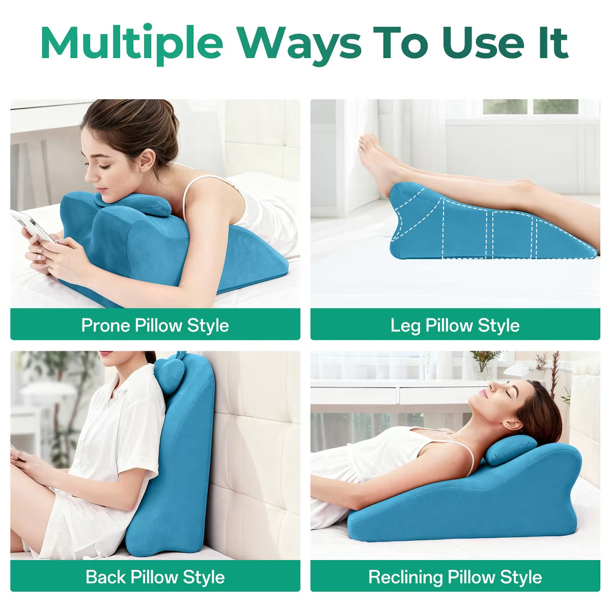 Ergonomic Bedrest Pillow with Memory Foam for Spinal Support