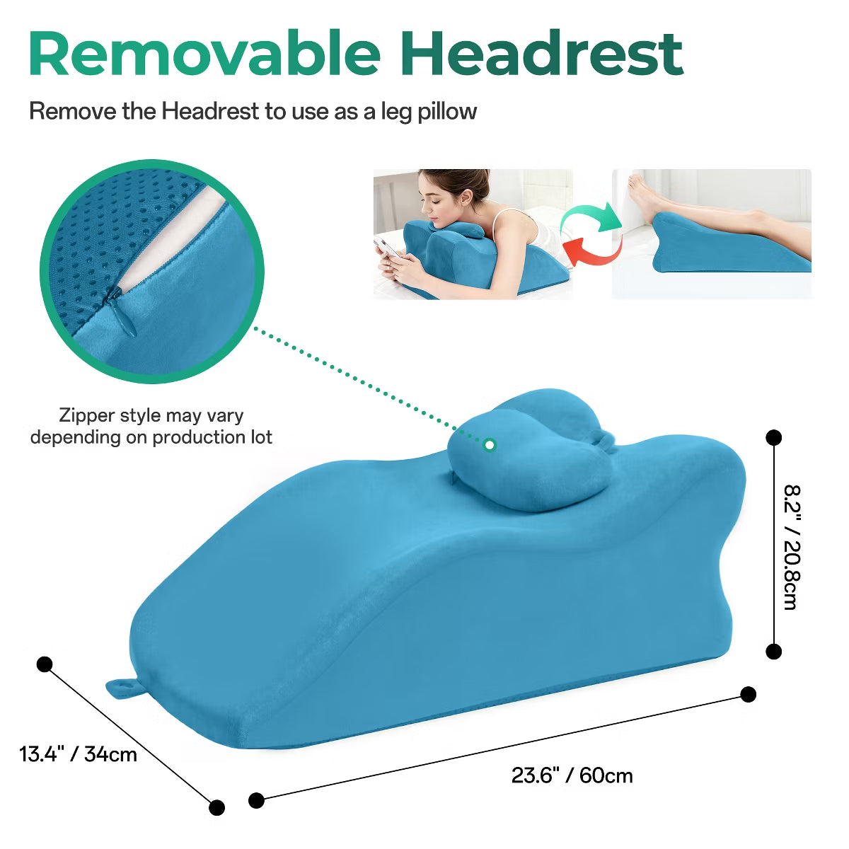 Ergonomic Bedrest Pillow with Memory Foam for Spinal Support