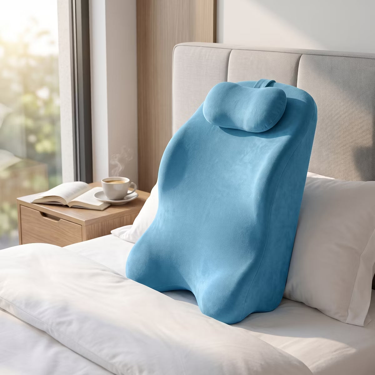 Ergonomic Bedrest Pillow with Memory Foam for Spinal Support