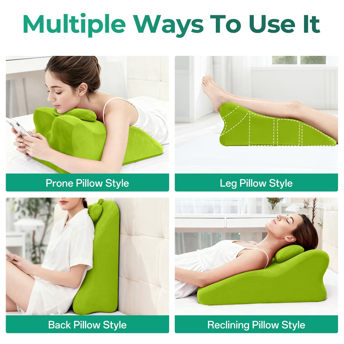 Ergonomic Bedrest Pillow with Memory Foam for Spinal Support