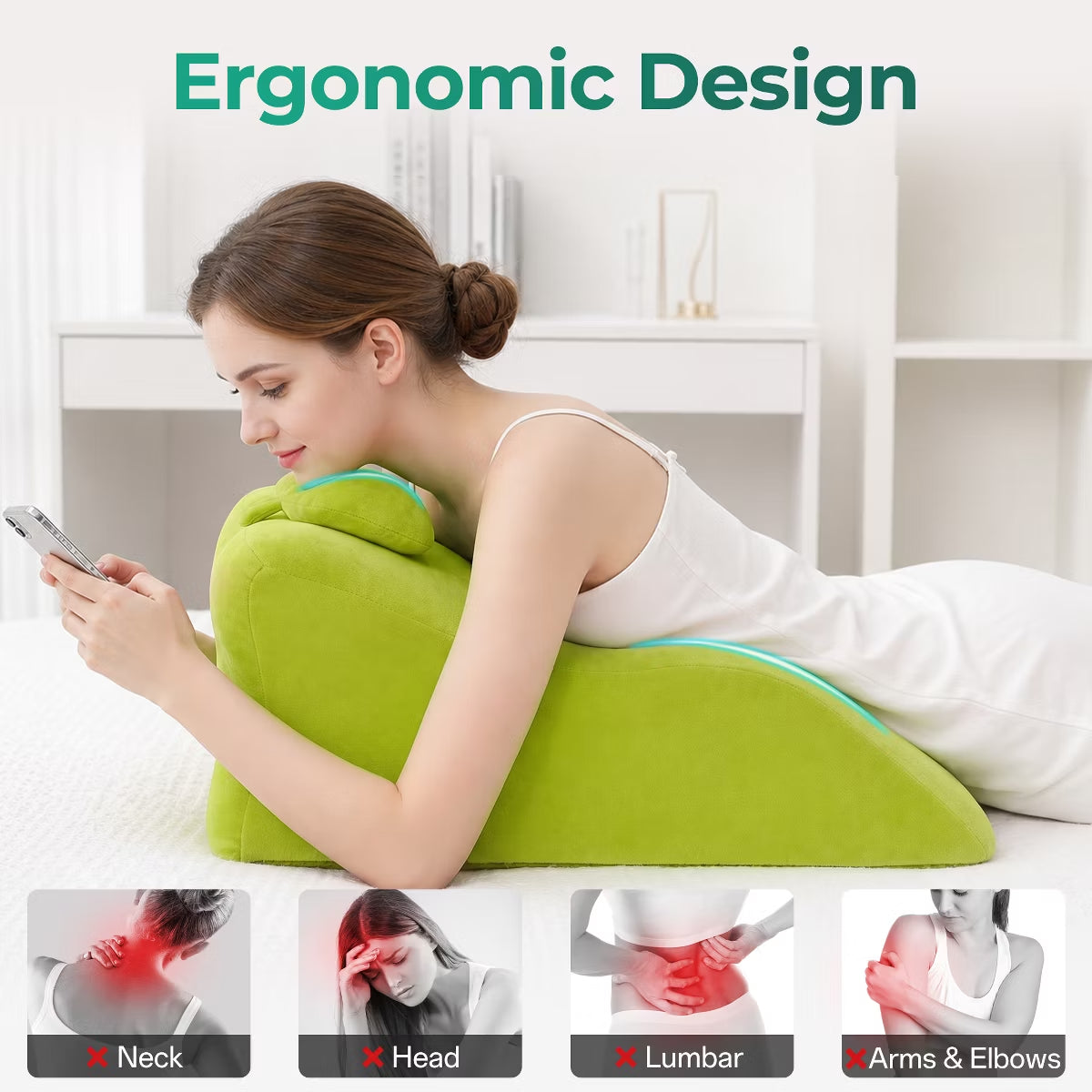 Ergonomic Bedrest Pillow with Memory Foam for Spinal Support