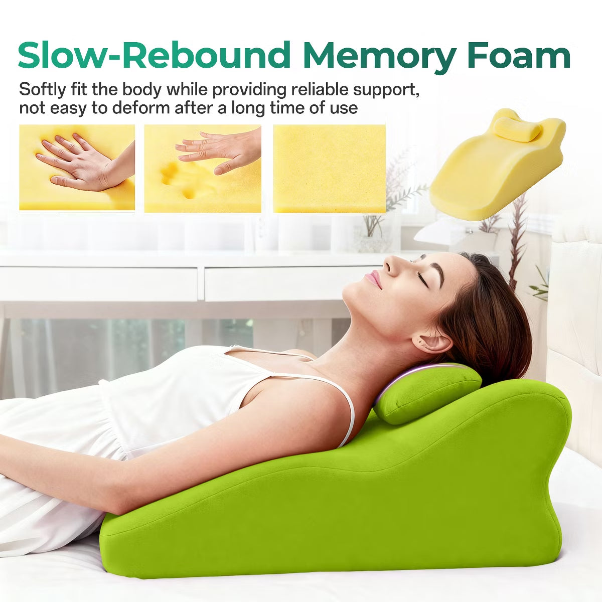 Ergonomic Bedrest Pillow with Memory Foam for Spinal Support