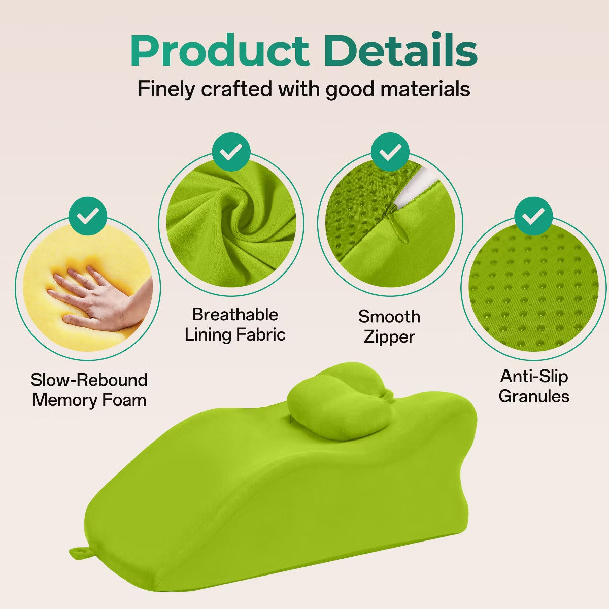 Ergonomic Bedrest Pillow with Memory Foam for Spinal Support