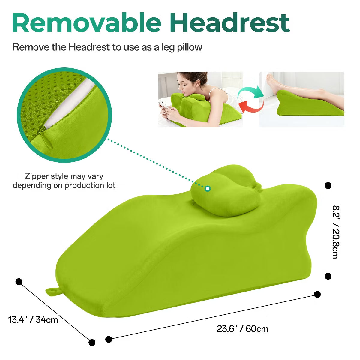 Ergonomic Bedrest Pillow with Memory Foam for Spinal Support