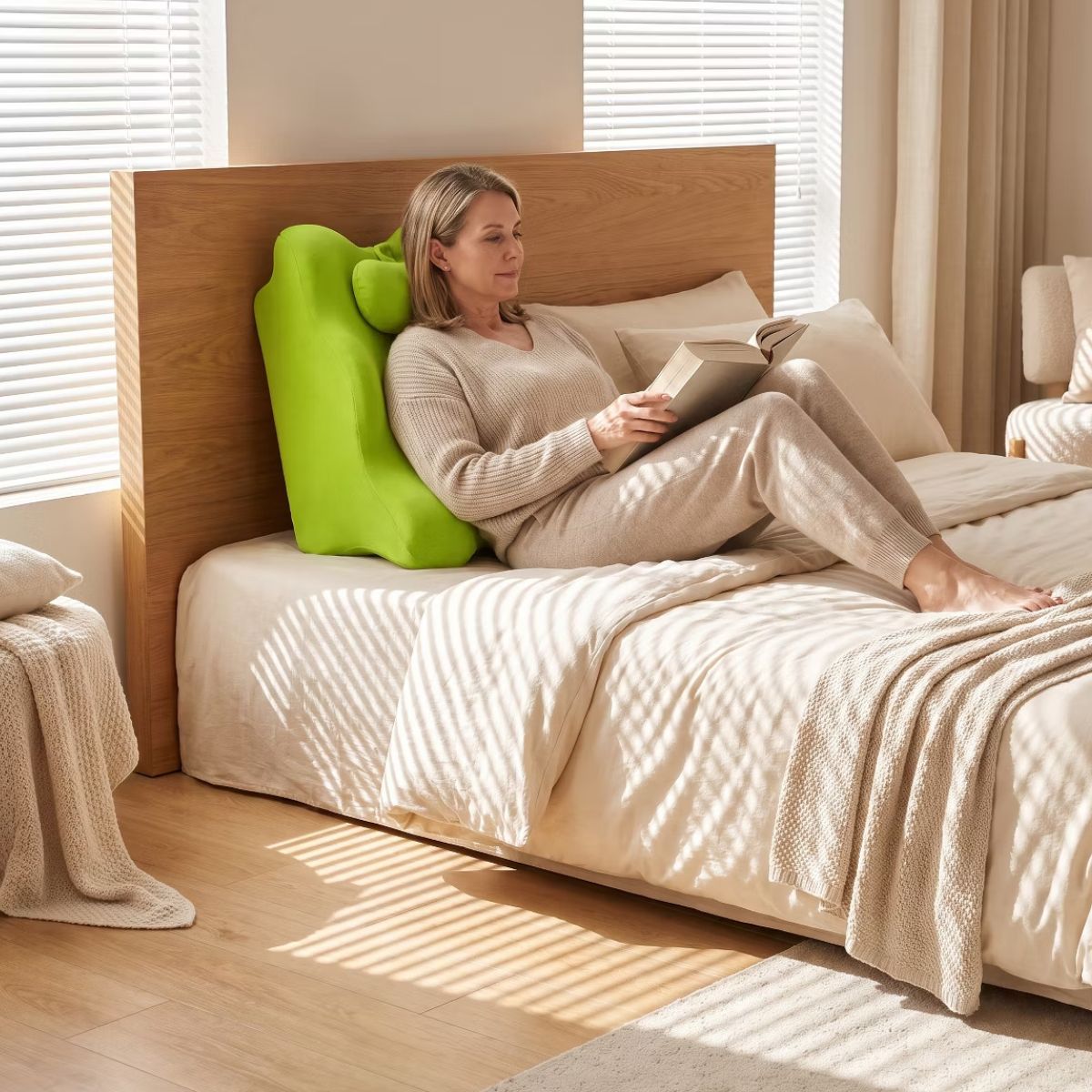 Ergonomic Bedrest Pillow with Memory Foam for Spinal Support