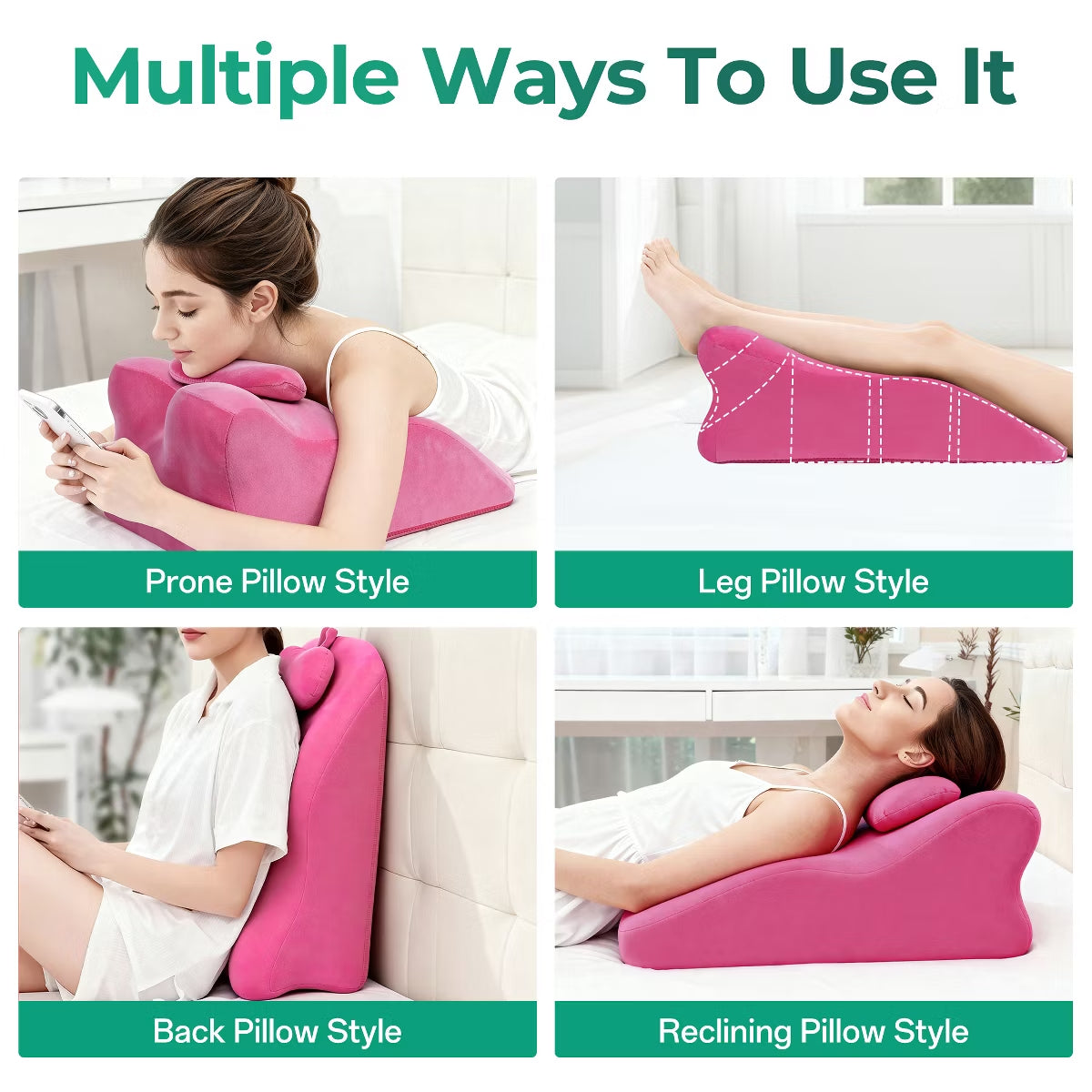 Ergonomic Bedrest Pillow with Memory Foam for Spinal Support