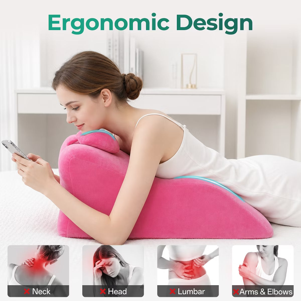 Ergonomic Bedrest Pillow with Memory Foam for Spinal Support
