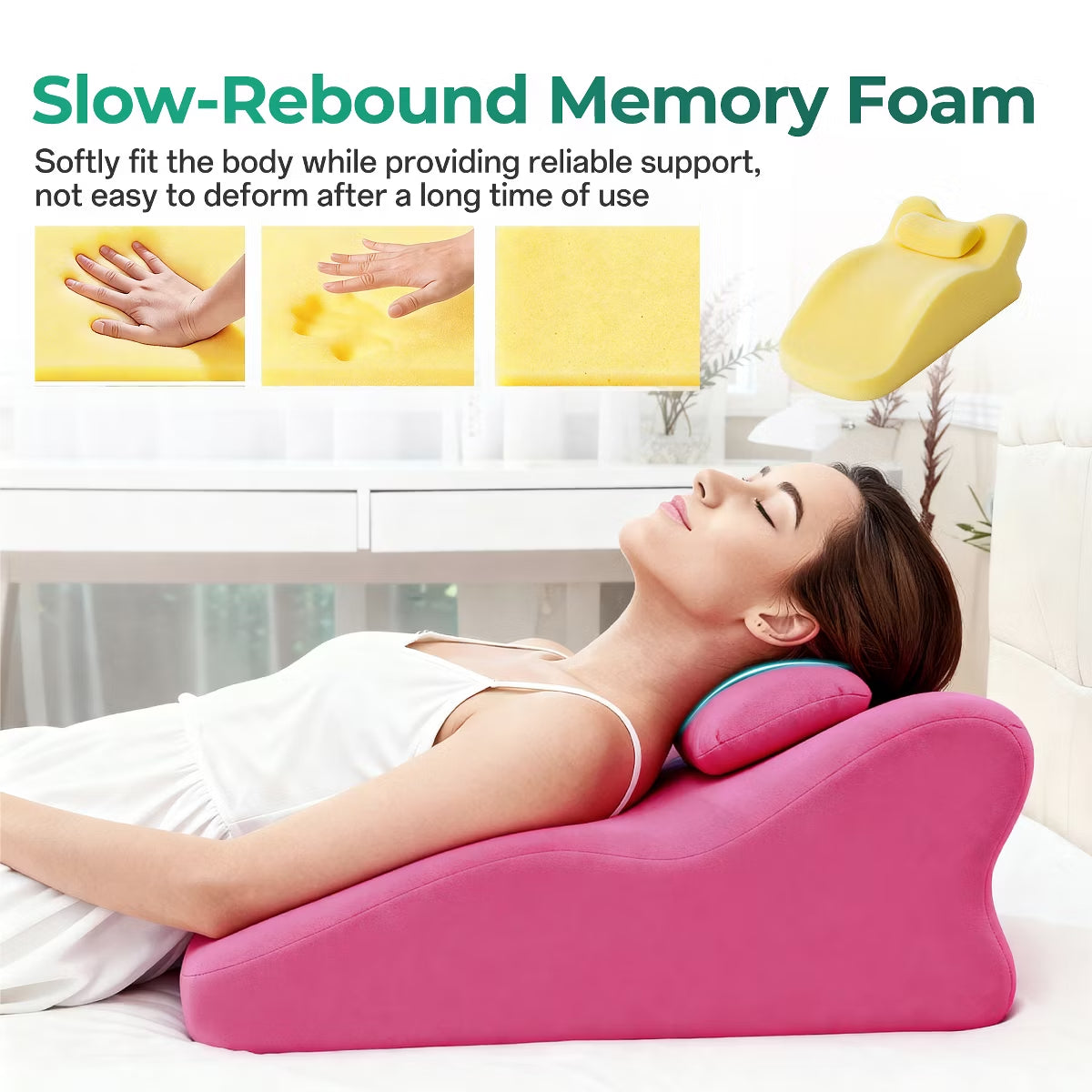Ergonomic Bedrest Pillow with Memory Foam for Spinal Support