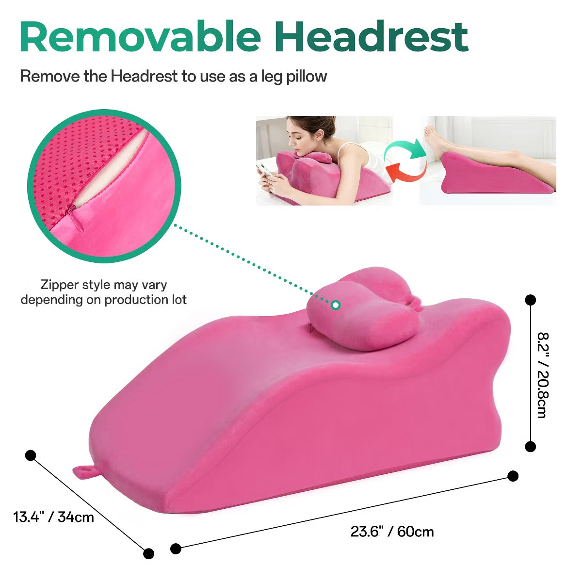 Ergonomic Bedrest Pillow with Memory Foam for Spinal Support