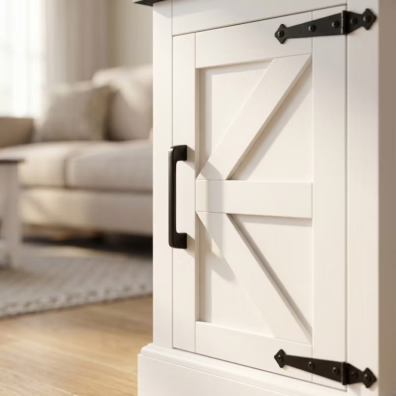 Modern Farmhouse Nightstand with Barn Door & Adjustable Shelf