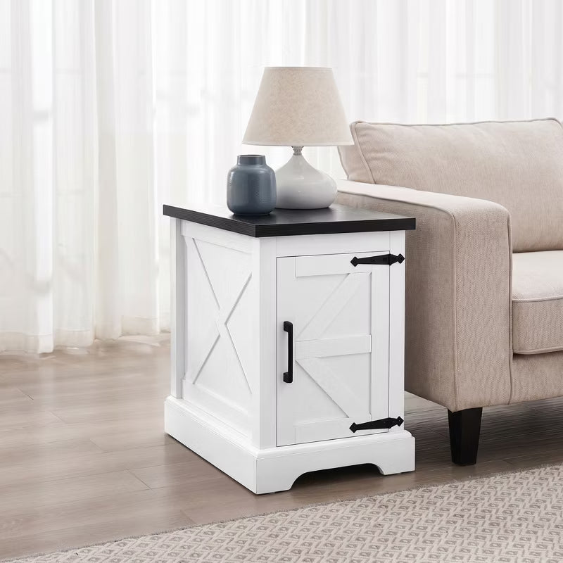Modern Farmhouse Nightstand with Barn Door & Adjustable Shelf