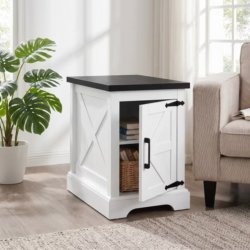 Modern Farmhouse Nightstand with Barn Door & Adjustable Shelf