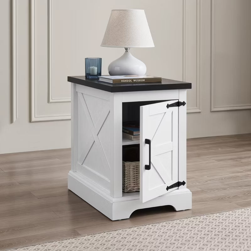 Modern Farmhouse Nightstand with Barn Door & Adjustable Shelf