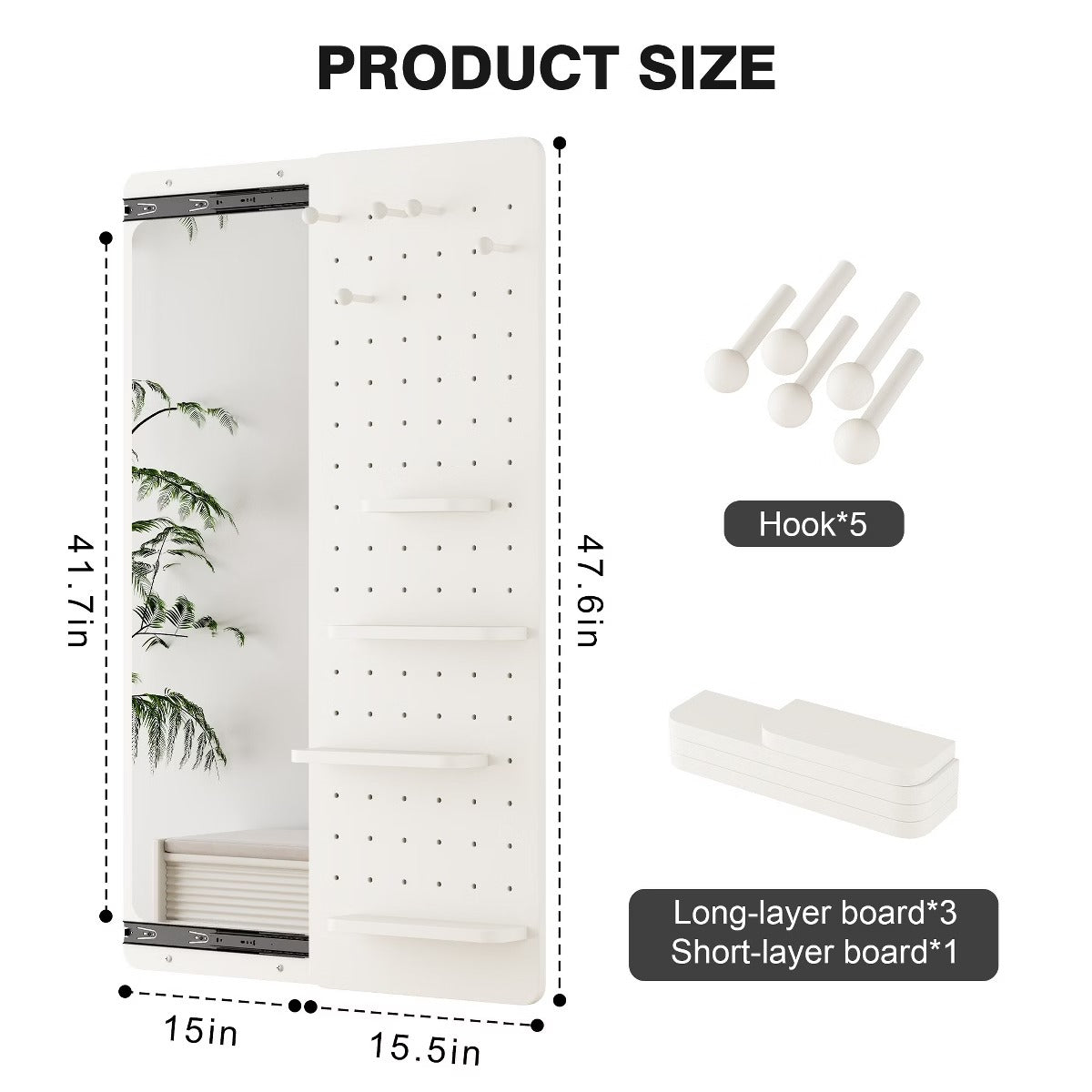 Wall-Mounted Full Length Mirror with Hidden Pegboard Storage