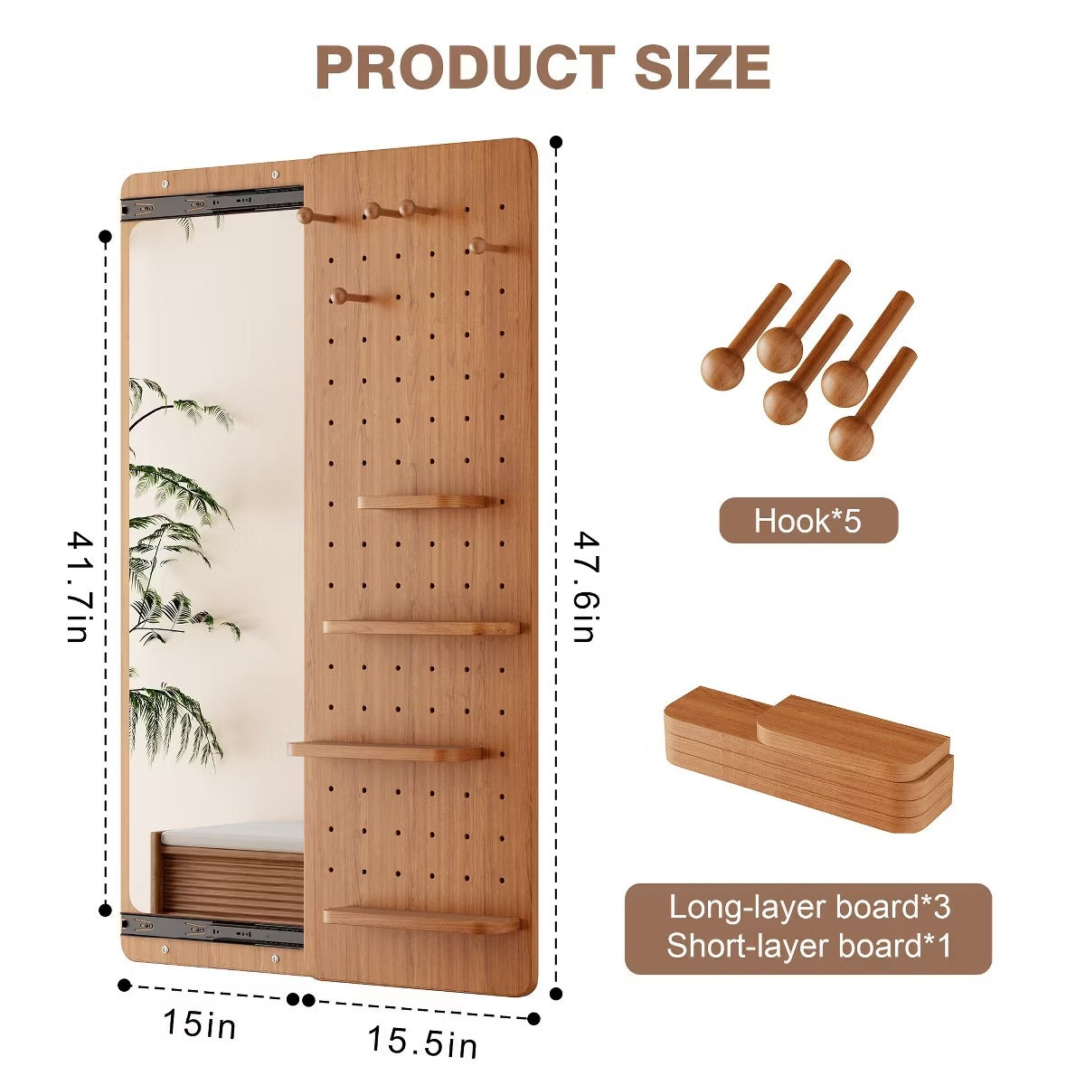 Wall-Mounted Full Length Mirror with Hidden Pegboard Storage
