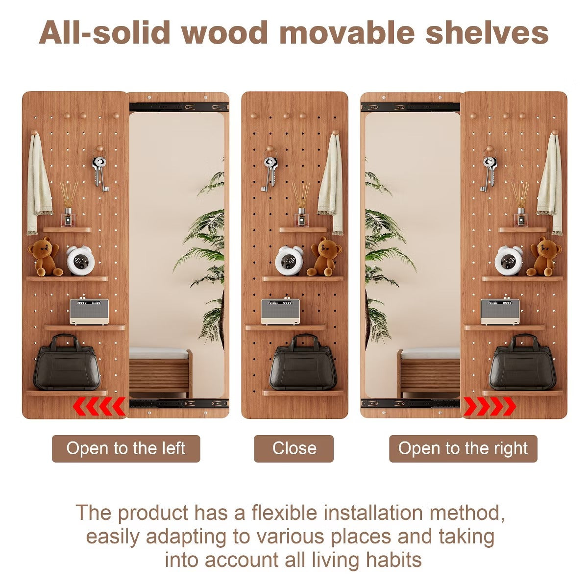 Wall-Mounted Full Length Mirror with Hidden Pegboard Storage