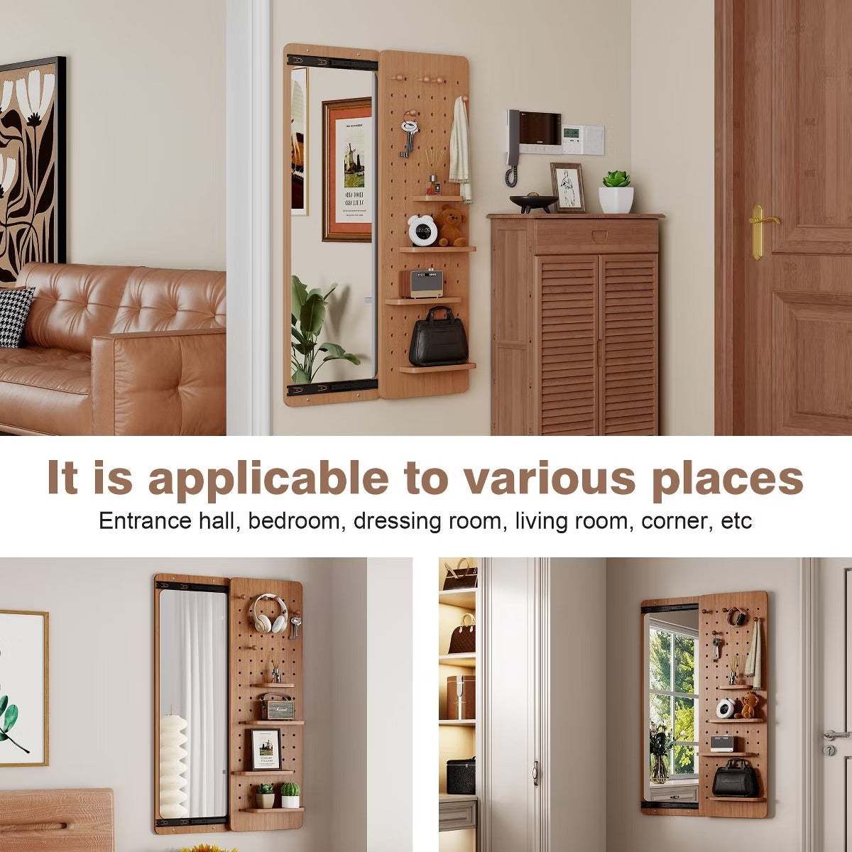Wall-Mounted Full Length Mirror with Hidden Pegboard Storage