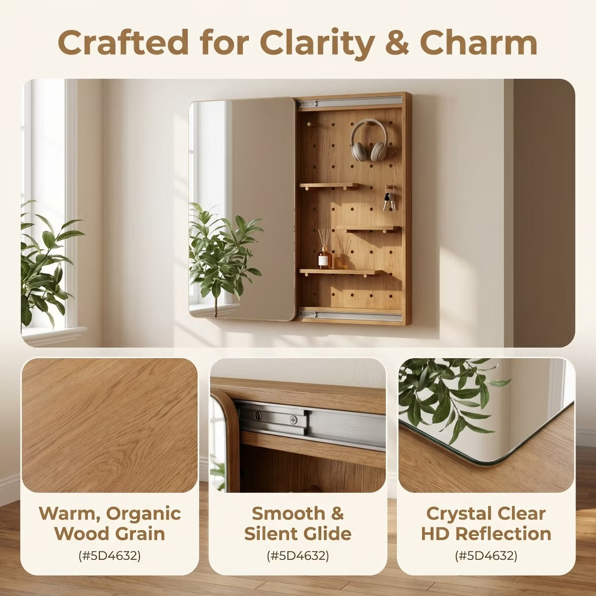 Wall-Mounted Full Length Mirror with Hidden Pegboard Storage