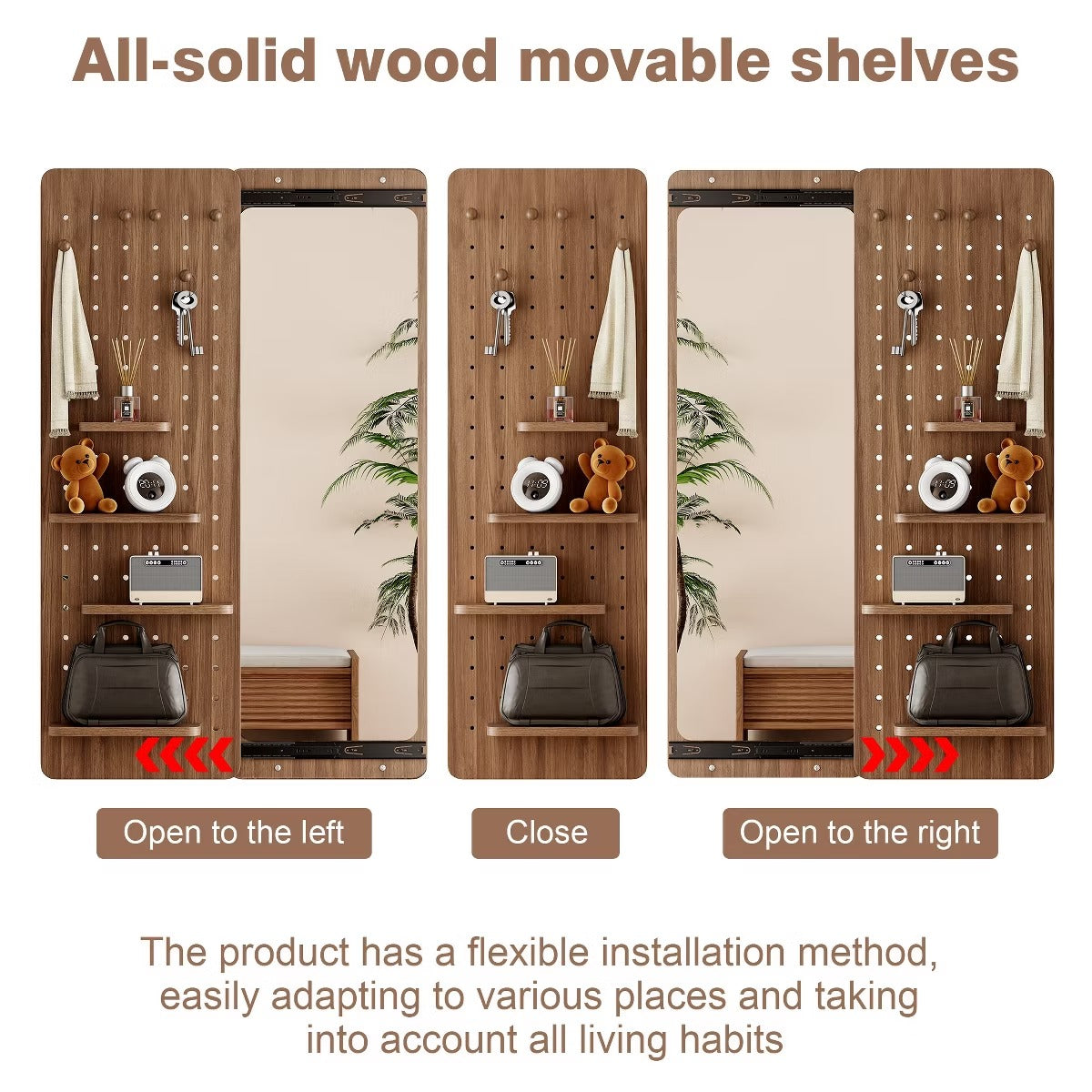 Wall-Mounted Full Length Mirror with Hidden Pegboard Storage