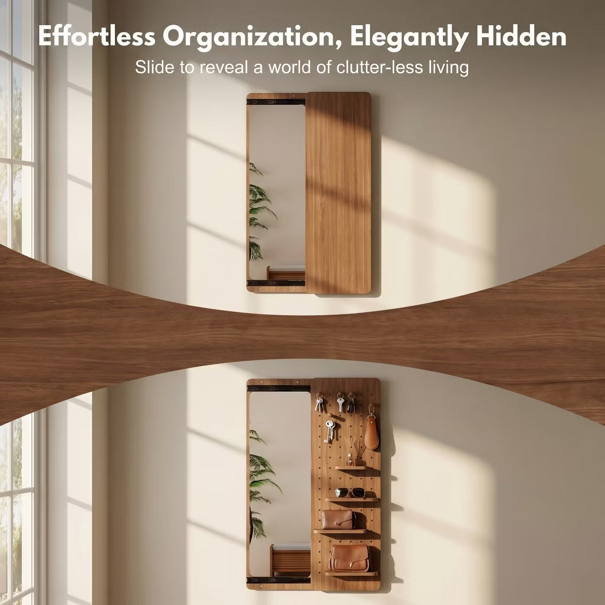 Wall-Mounted Full Length Mirror with Hidden Pegboard Storage