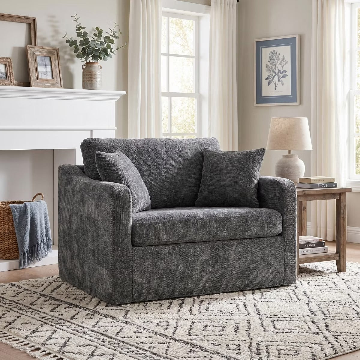 Oversized Chenille Armchair with Washable Slipcover, 500-Lb Base